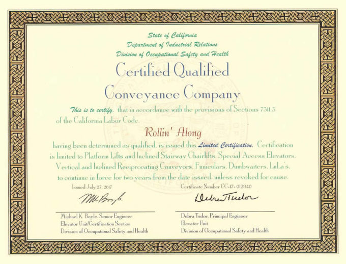 Certified Qualified Conveyance Company - Rollin Along, San Francisco CA